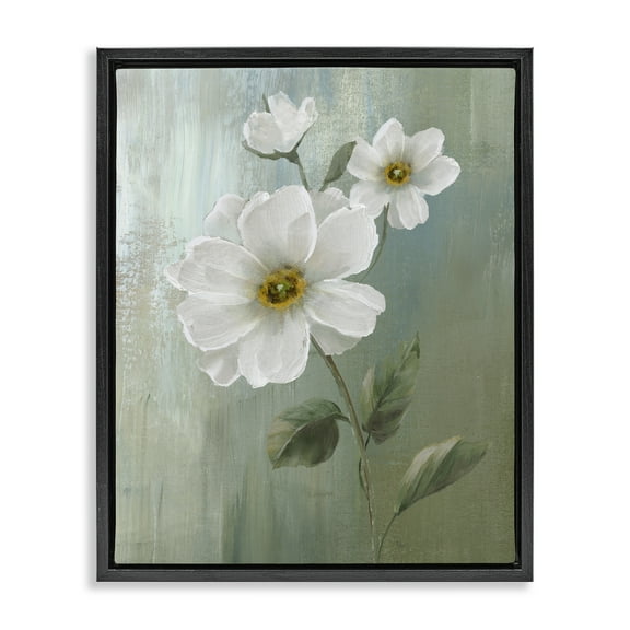 Stupell Industries Blooming White Blossoms Plants & Flowers Painting Black Floater Framed Canvas Art Print Wall Art, 17 x 21