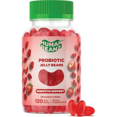 Human Beanz Probiotic Jelly Beans, Vegetarian Probiotic Gummies for Adults’ Digestive Health, Strawberry Blast, 120 Count