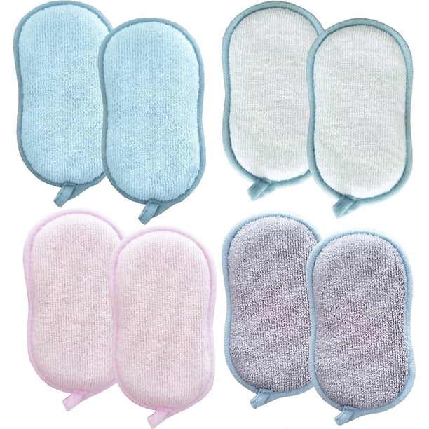 Durable scrubbing sponge pads, scratch-free microfibre reusable sponges and heavy duty scrubbing for cleaning dishes in the kitchen.