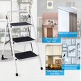 thumbnail image 2 of 3 Step Ladder, Folding Heavy Duty Step Stool Lightweight Steel Ladder with Handgrip and Wide Anti-Slip Platform for Kitchen Shop, 340lbs Capacity (Black), 2 of 8