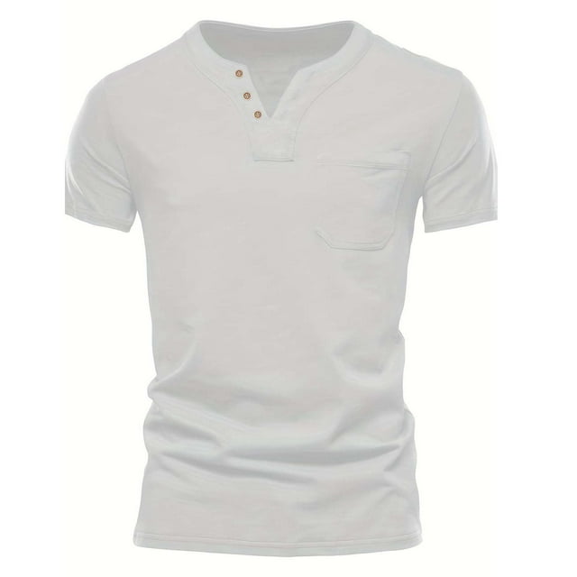 pstuiky Camisa de manga corta para hombre, Camiseta de cuello en V con botones y bolsillo versátil de color liso para hombre camisas casuales para hombre xl