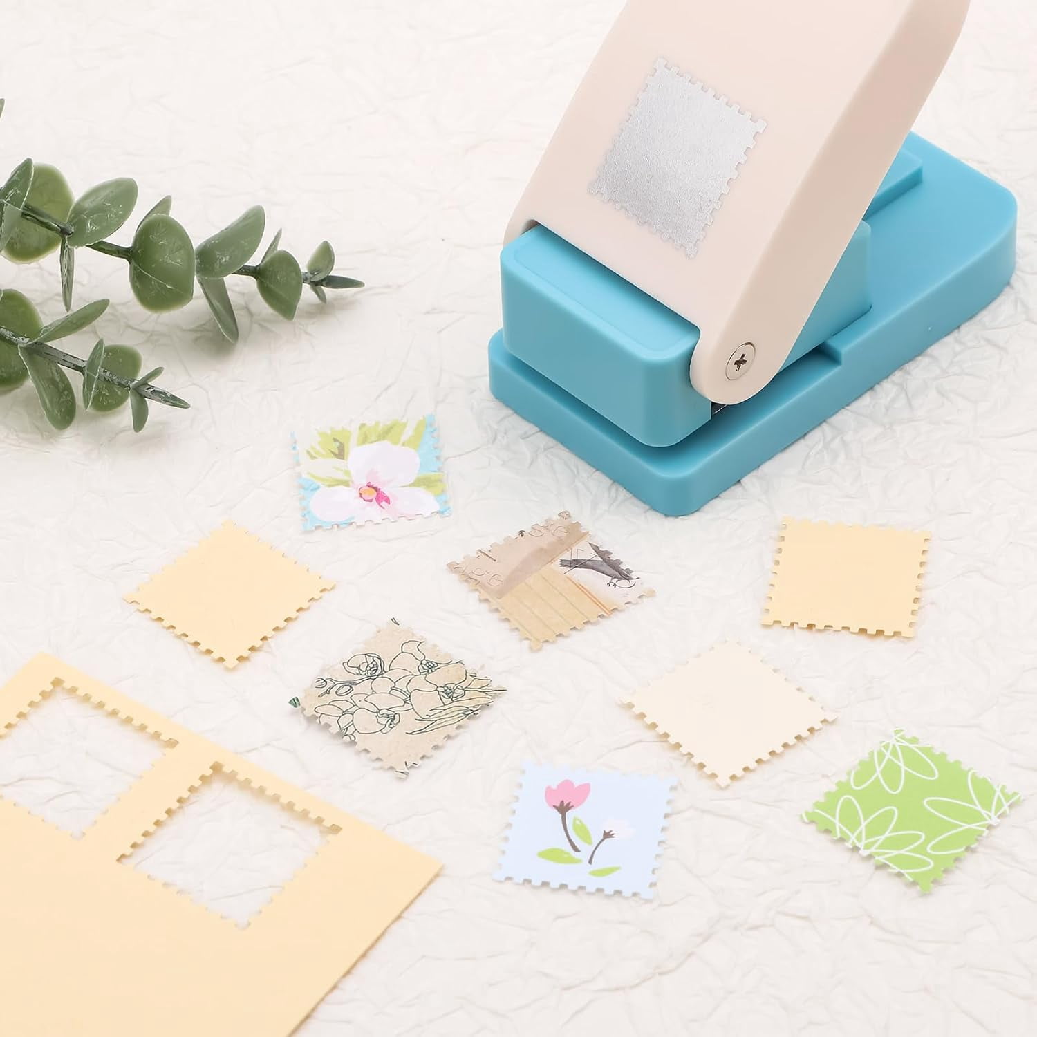 Niuxa Stamp Puncher 1x1inch Square Postage Stamp Punch |Stamp Hole Puncher| Scalloped Rectangle Lever Action Paper Punches for Crafting Scrapbooking DIY Card Making Arts Crafts Supplies