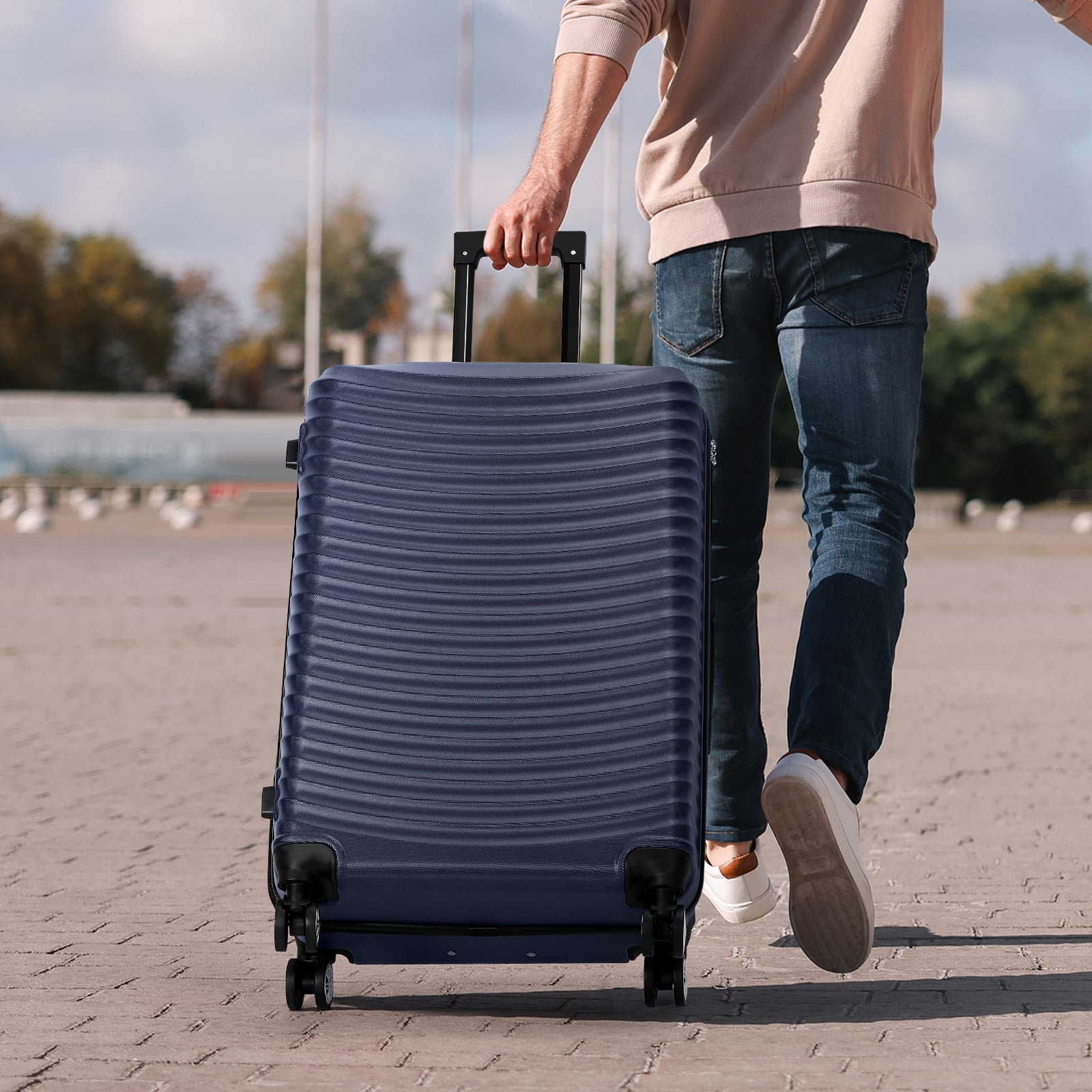 Horizontal Stripe Luggage ABS 3-Piece Set (20"+24"+28") Blue