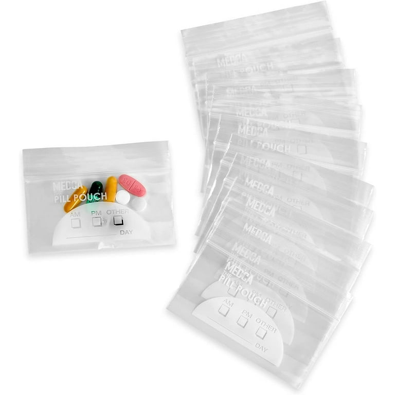 MEDca Pill Pouch Bags 4'' x 2.75 - Disposable Zipper Pills Baggies -100  Pack