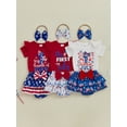 thumbnail image 3 of BemeyourBBs Newborn Baby Girl My First 4th of July Outfit Patriot Independent Day Summer Clothes Letter Print Flying Sleeve Romper Star Bow Tiered Ruffled Shorts Skirt Headband Set, 3 of 9
