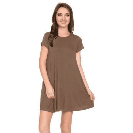 Red Jersey Dress - Womens Casual Short Sleeve T Shirt Dress Flowy Tunic Dress with Pockets - USA