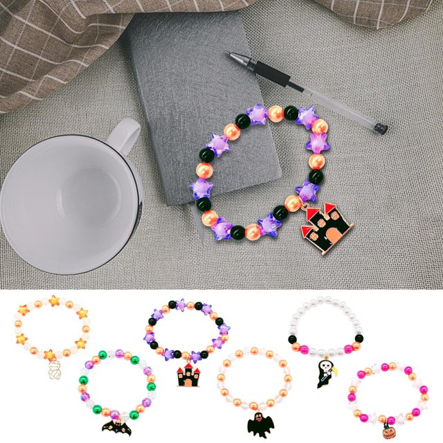 Fiudx Juego de Pulseras de Cuentas de Halloween, Diseño Artesanal de Calabaza y Telaraña, Ajuste Cómodo y Elástico, Perfecto para Regalos de Fiesta de Halloween, Cosplay, Fiestas Rave y Accesorios de