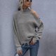 thumbnail image 2 of Suéter De Mujer Suéter De Cuello Alto Dobladillo Suelto Lado Izquierdo Hombro Cálido Mantener Suéter Femenino Gris Oscuro S, 2 of 8
