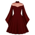 thumbnail image 4 of IROINNID Long Sleeve Dress for Women Hallow Dress Half High Collar Neck Solid Long Sleeve Dress Savings,Burgundy, 4 of 5
