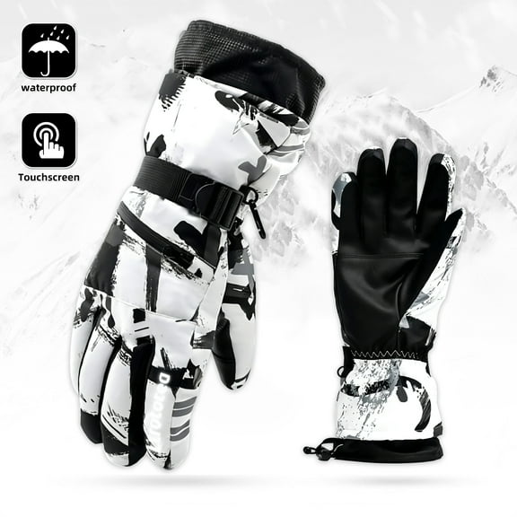 WZCPCV Ski Gloves Waterproof Ski Gloves for men Women,Touchscreen Gloves,Thermal Gloves White Warm Winter Gloves,Professional Ski Gear,White M