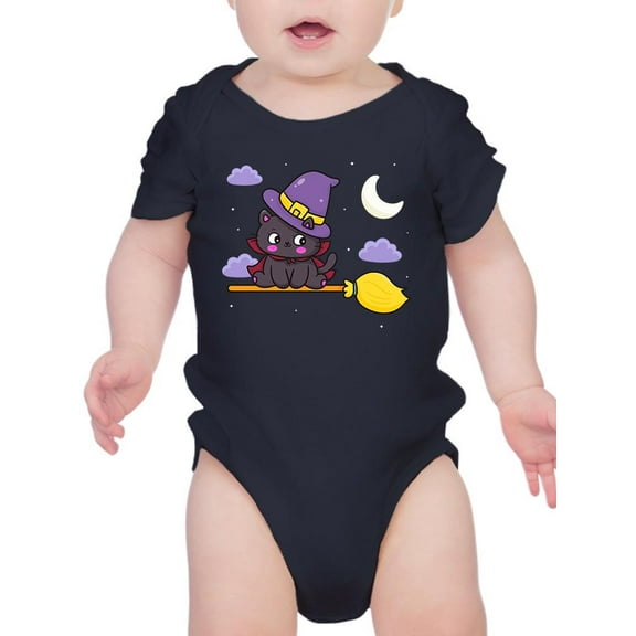 Cute Halloween Kitten W Broom Bodysuit Infant -Image by Shutterstock, 6 Months