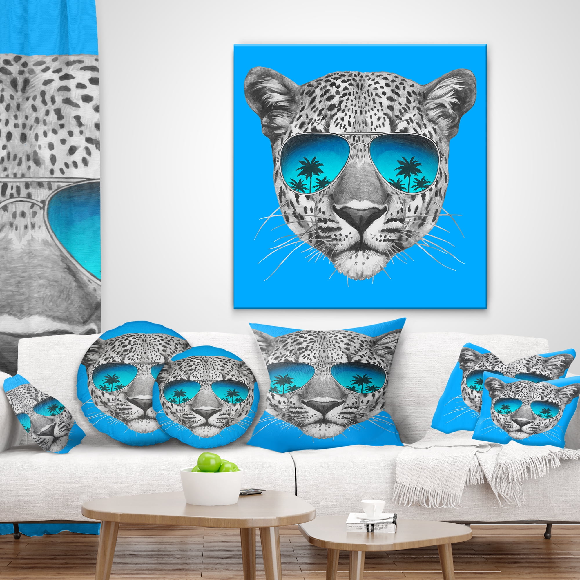 Designart Leopard with Mirror Sunglasses - Animal Throw Pillow - 18x18