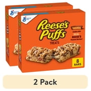 (2 pack) REESE'S Puffs Cereal Treat Bars, Peanut Butter and Cocoa, Snack Bars, 8 Count, 6.8 oz