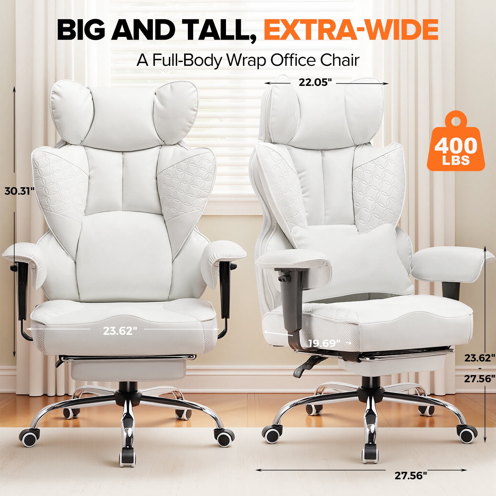 CloudRest Pro 400lbs Executive heavy duty office chair, High Back Ergonomic Computer Desk Chairwith Lumbar Back Support, white