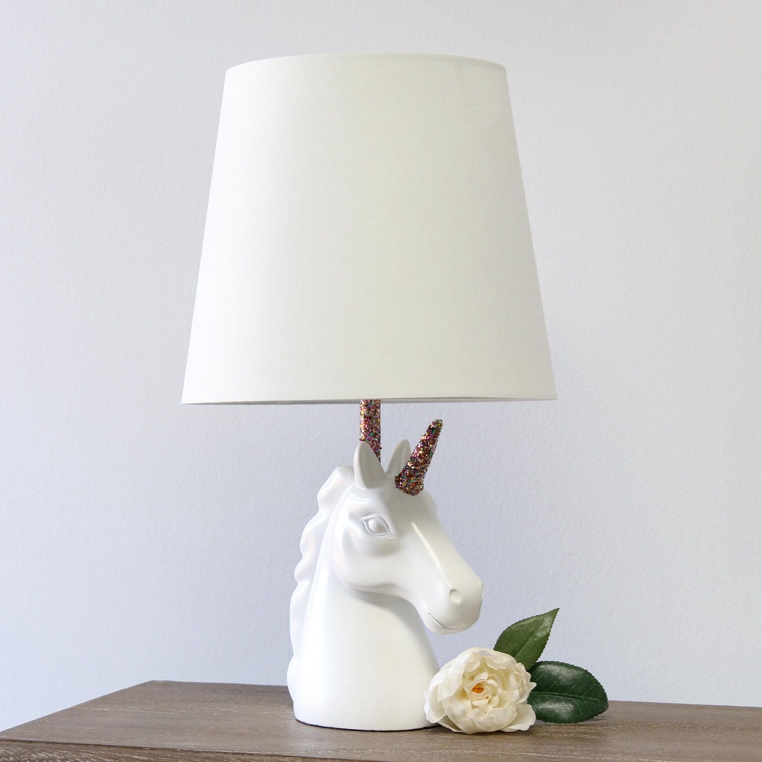 Simple Designs Sparkling White Unicorn Table Lamp
