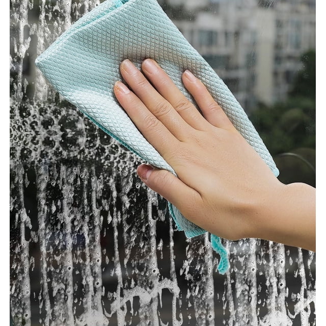 Juego de 6 paños mágicos de microfibra, paños para limpiar el polvo, toallitas para cocina, coche, hogar, ventana de vidrio, lavavajillas, toallas absorbentes sin rastro, 25x25 cm CM azul claro y verd