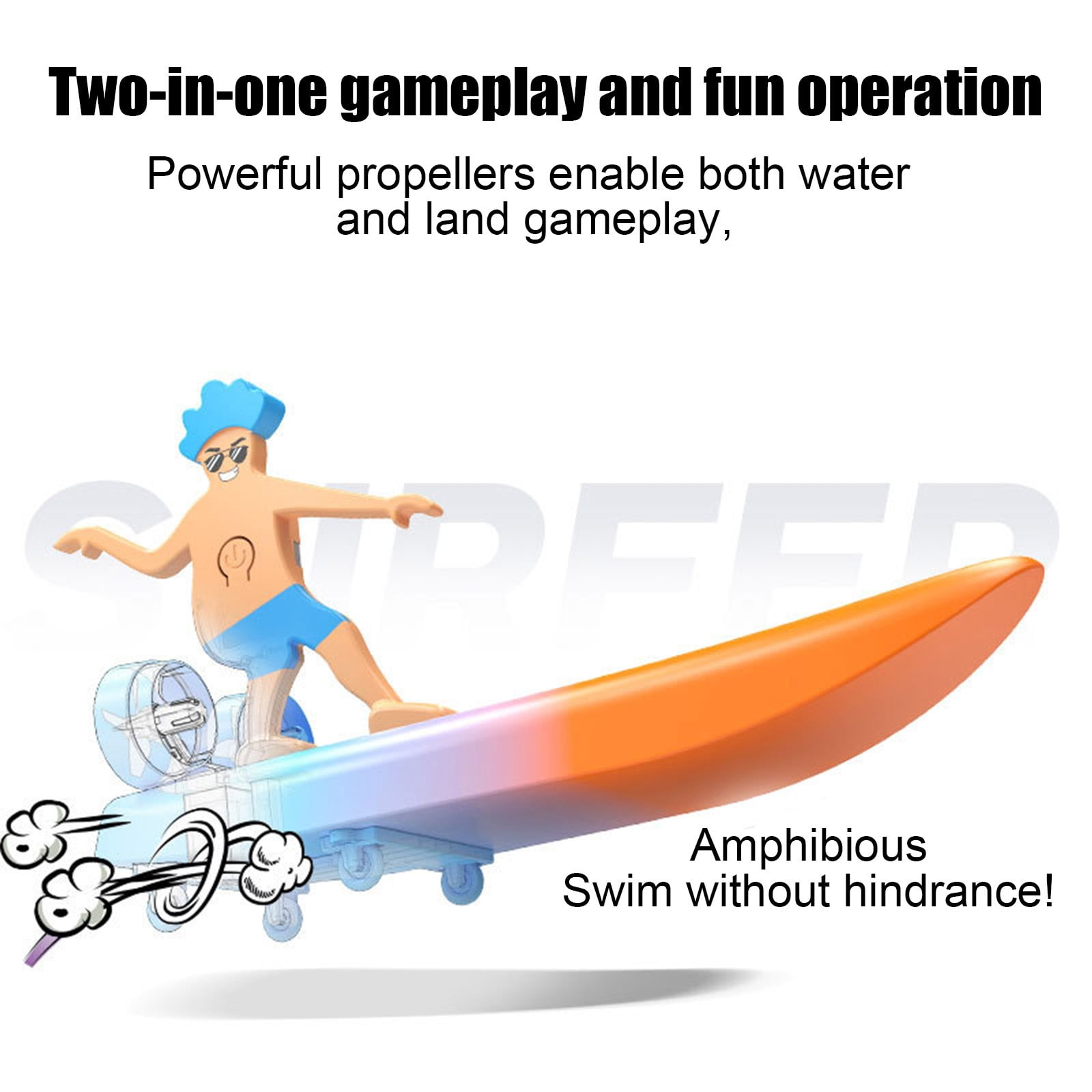 Nebwoak RC Amphibious Toy for Ki-ds, Dual Speed Remote Control Boat & Land Scooter, 2.4GHz, Rechargeable, Suitable for Pool & Outdoor Play