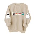 thumbnail image 4 of TKLPEHG Womens Halloween Sweatshirt 2026 Fashion Bookish Reading Ghost Graphic Sweatshirt For Book Lover Long Sleeve Crewneck Funny Pullover (Beige,M), 4 of 7