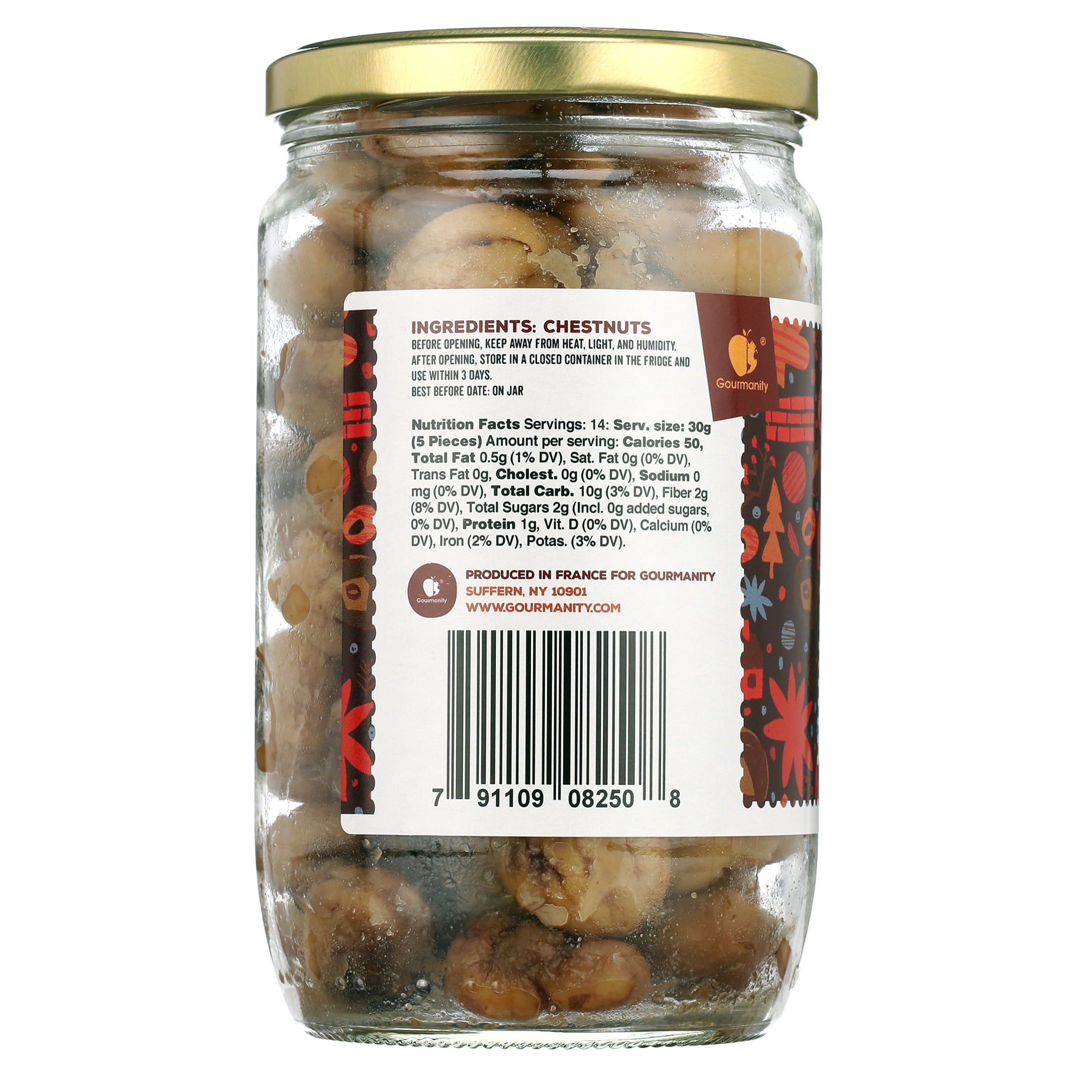 Gourmanity Whole Cooked Chestnuts, Roasted, Pack of 2 14.8oz Jars, From Ardeche, France