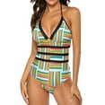 thumbnail image 3 of Color Block Swimsuit Sexy Colorful Stripes Sling Swimwear One-Piece Colorful Swimsuits Surfing Push Up Bathing Suits, 3 of 5