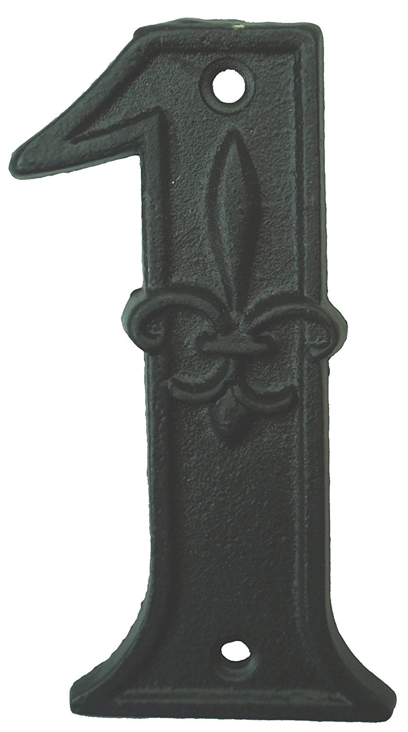 Lulu Decor, Cast Iron House Number 1 Vintage Black Finish with Fleur De Lis (# 1)