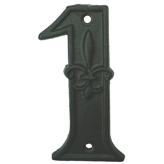Lulu Decor, Cast Iron House Number 1 Vintage Black Finish with Fleur De Lis (# 1)