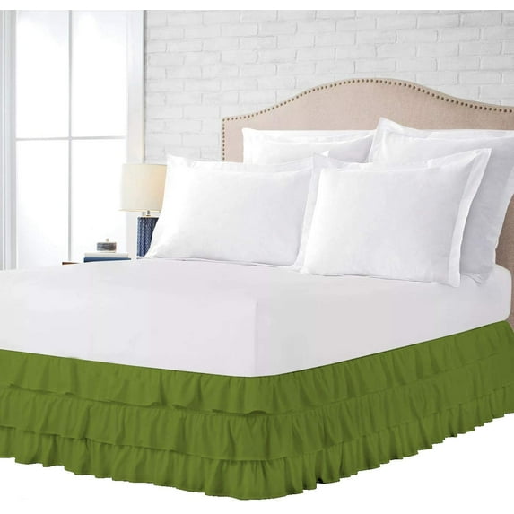 3 Layer Ruffled Bedskirt, Essy Care - 100% Microfiber Fabric, 3 Layer Ruffled Bed Skirt Twin XXL Size College 3 Layer Ruffled Bed Skirt 14" Drop - Sage Solid.