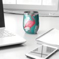 thumbnail image 3 of 12oz Stemless Wine Tumblers Flamingo and Palm Leaves Tropical Hawaii Vacuum Insulated Stainless Steel Travel Tumbler Cups Mug with Lid and Straw for Champaign,Cocktail,Beer with Cleaning Brush, 3 of 5