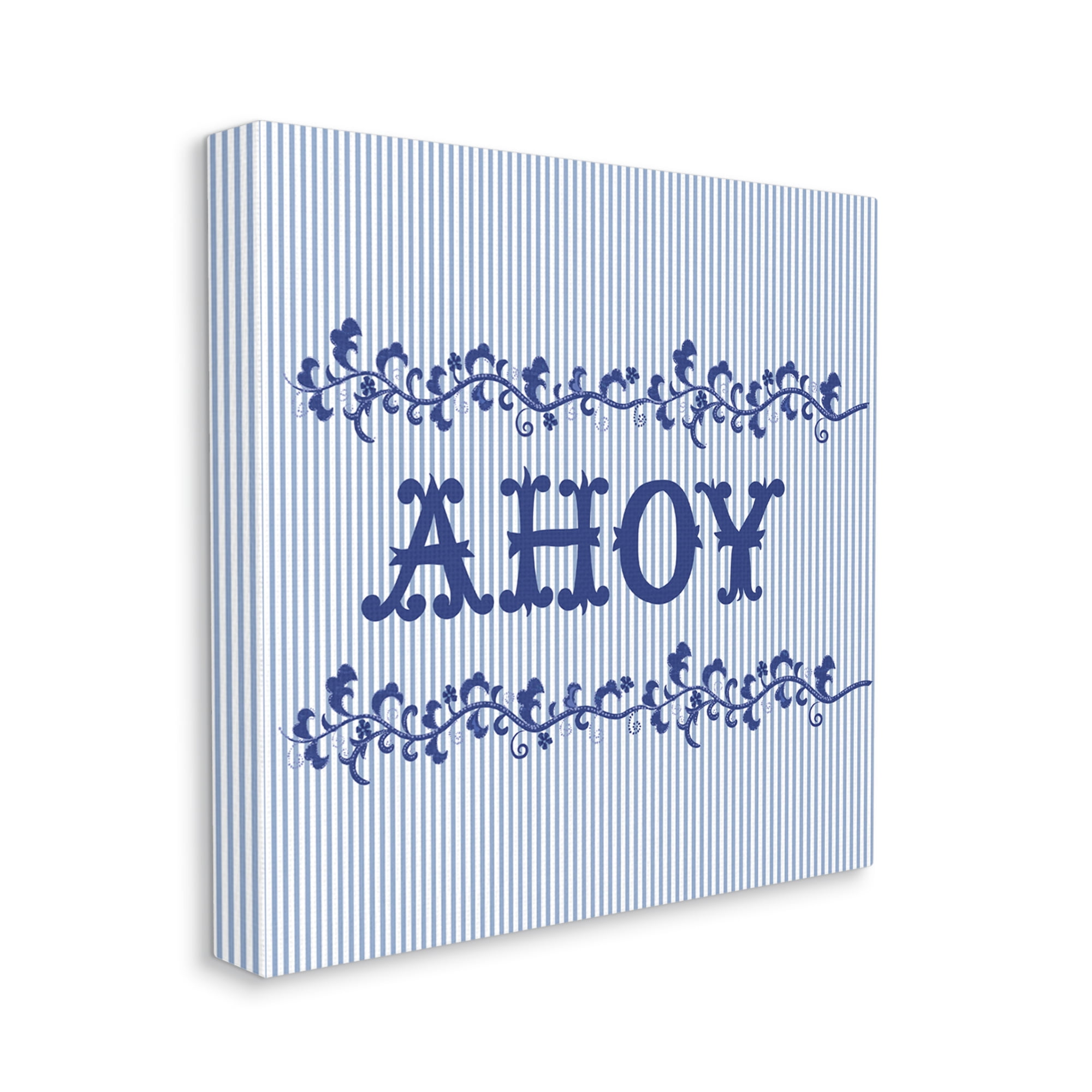 Stupell Industries Ahoy on Blue Stripes Botanical & Floral Painting Gallery Wrapped Canvas Art Print Wall Art, 17 x 17