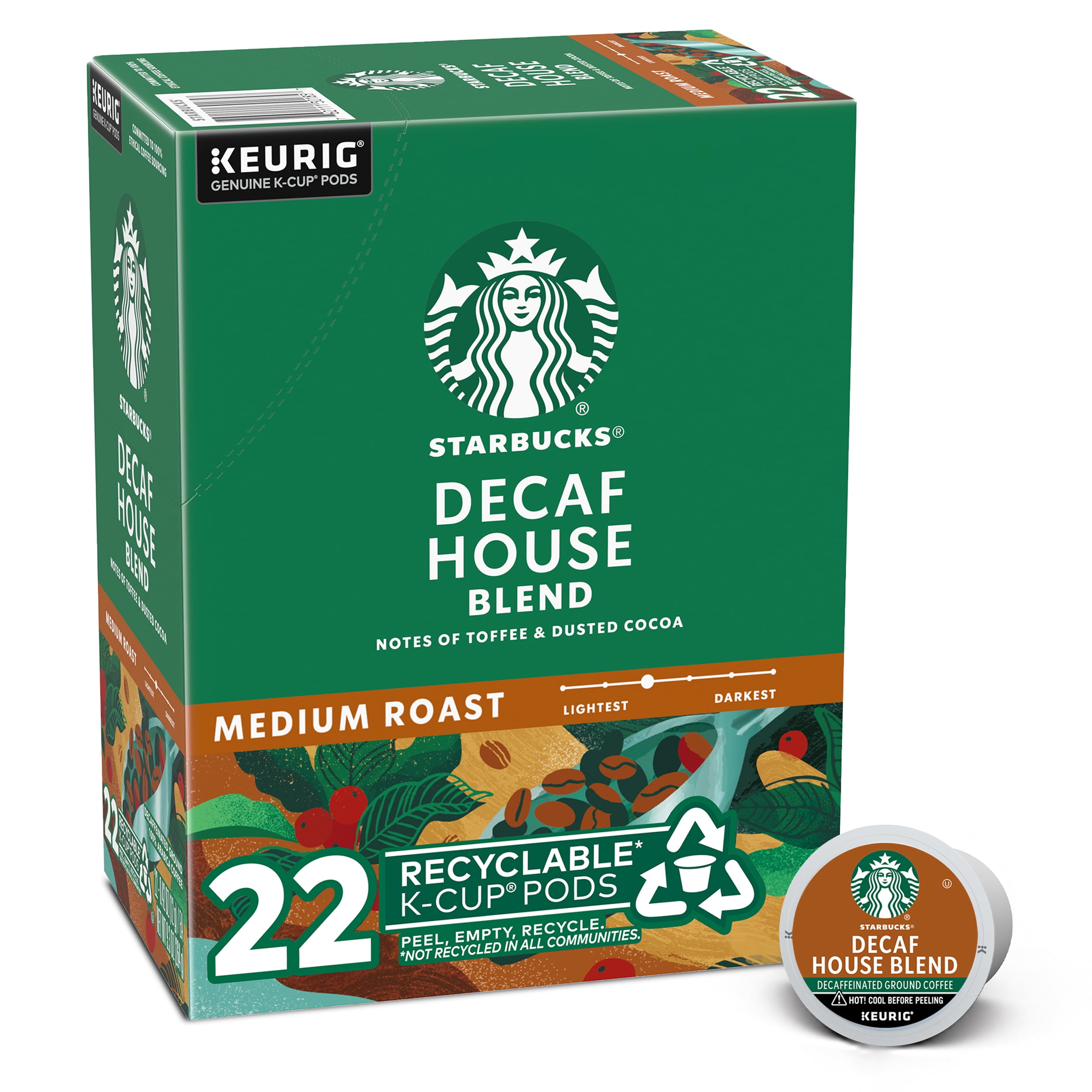 Starbucks, Decaf House Blend Medium Roast KCup Coffee Pods, 22 Count