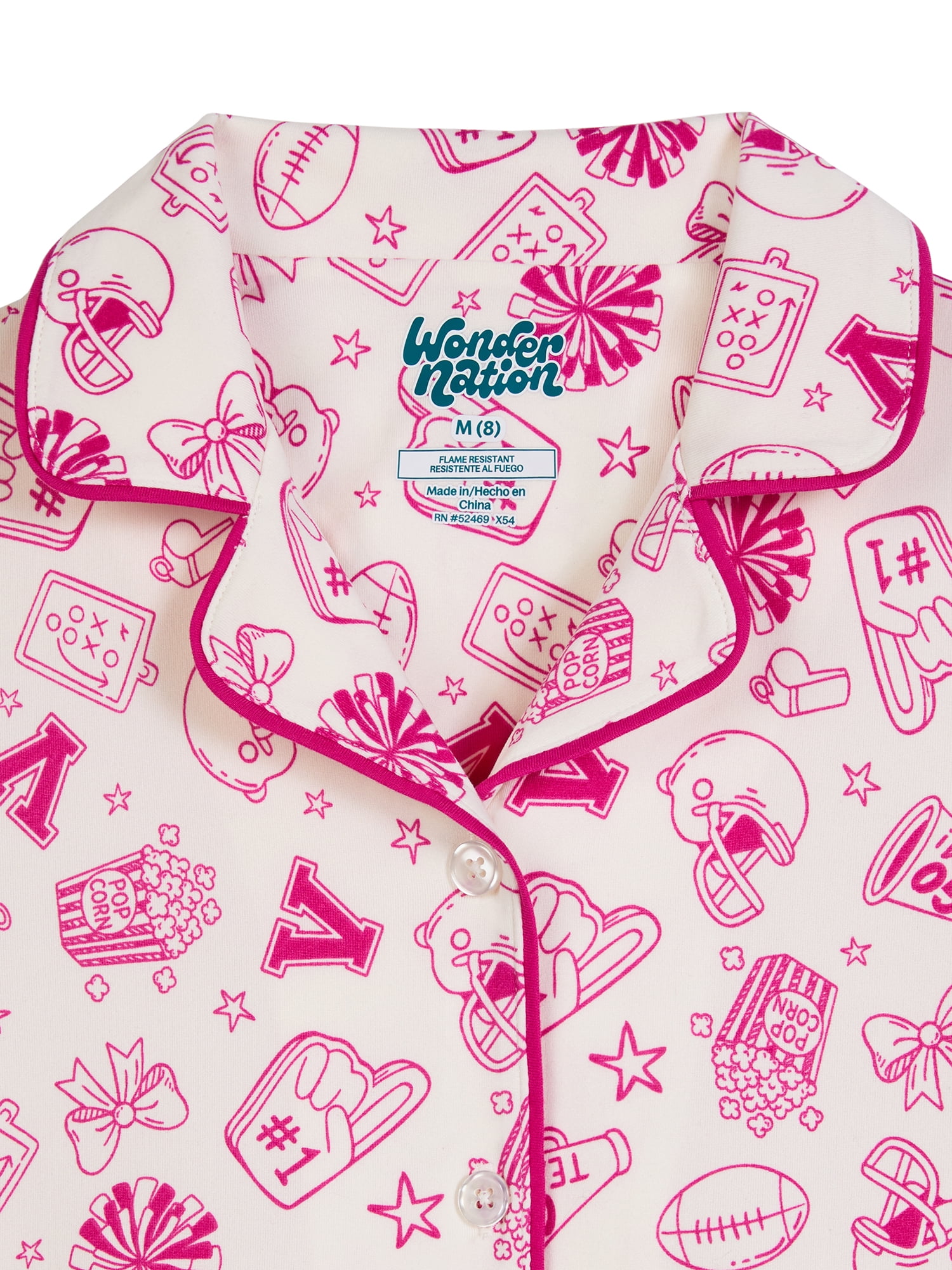 Wonder Nation Girls Short Sleeve Button Front Pajama Top and Pants Set with Eyemask, 3-Piece, Sizes 4-18