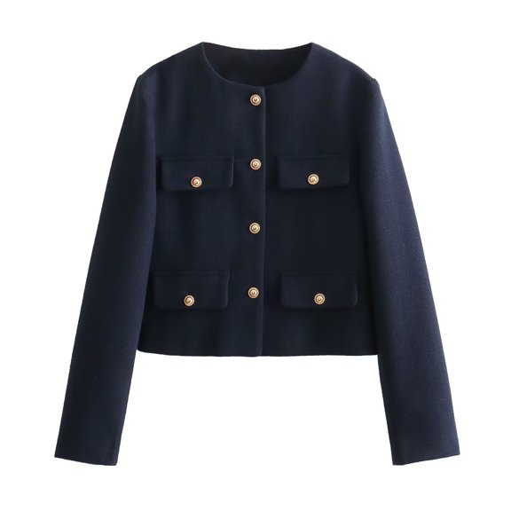 Ynynloco Cropped Tweed Blazer Jackets for Women Elegant Slim Collarless Business Casual Outfits Spring Fall Outfits