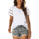 thumbnail image 1 of Camiseta informal de manga corta con cuello redondo y encaje para mujer, Tops de verano de Color puro para ir de compras y citas, 1 of 6