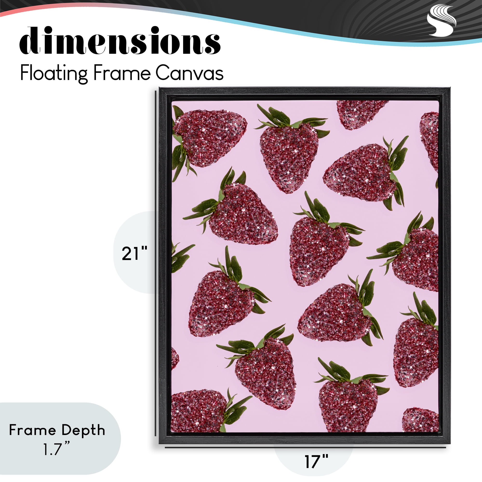 Stupell Industries Glimmer Strawberry Pattern Black Framed Floater Canvas Wall Art, design by LISH Creative