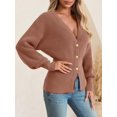 thumbnail image 3 of Women V‑Neck Button Front Knit Cardigan Long Sleeve Fitted Sweater Coat, 3 of 5