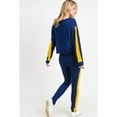 thumbnail image 2 of Women's Varsity Striped Crop Top & Leggings 2-Piece Set, Navy/Mustard, S/M, 2 of 3