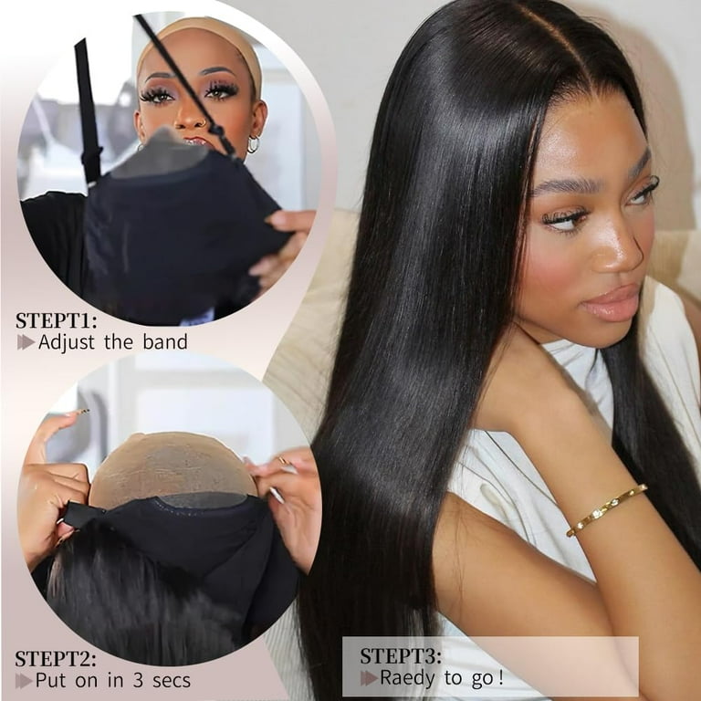 Wear and Go Glueless Wigs Human Hair Pre Plucked Pre Cut 6x4 Straight Lace Front Wigs Human Hair Wigs for Women No Glue Hd Lace Front Closure Ready to Wear Wigs 180