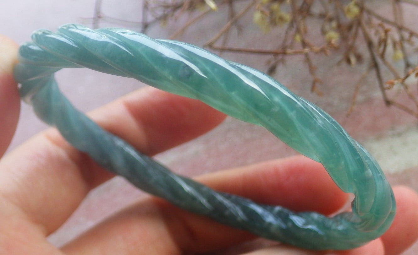 Icy Green Natural A JADE Jadeite Knotted Bangle Bracelet 59 mm 705002