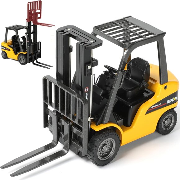 Nuotie Liftable Forklift Toy, All Metal Die-cast Construction Fork Truck with Articulating Arm, Movable Forks - Scale Mini Vehicle Model for Kids Adult Collection & Desk Decoration- Yellow