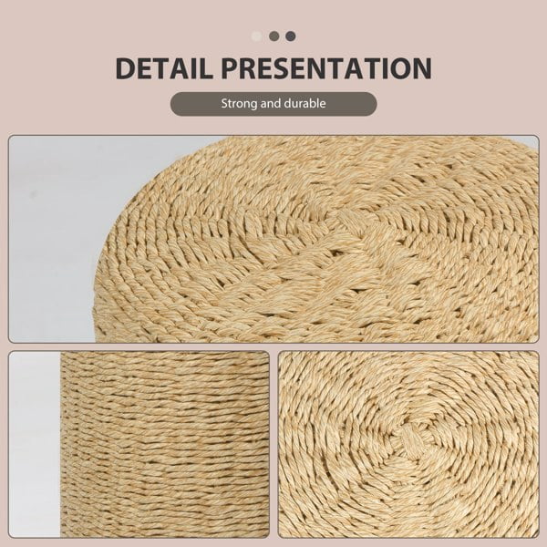 Decor Round Pouf Ottoman Double-Strand Beige Paper Rope Pouf Footrest, Foot Stool, for Bed Room Living | Room | Accent Seat