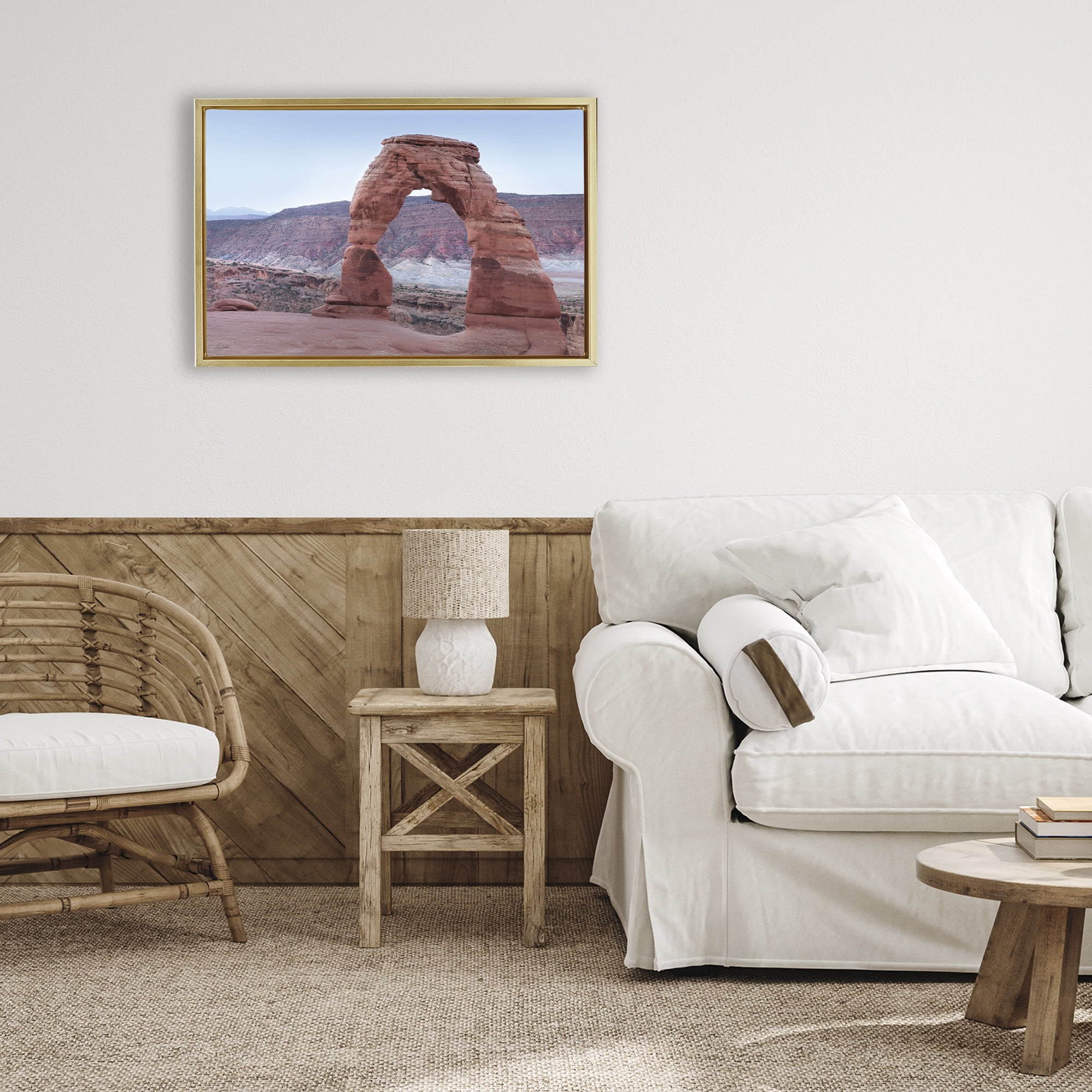 Stupell Industries Time's Sculpture Delicate Arch Gold Framed Floater Canvas Wall Art, design by Lori Deiter
