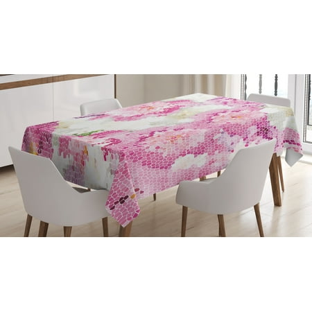 

Ambesonne Nature Tablecloth Rectangular Table Cover Mosaic Peony Flowers Art 60 x84 Pink Purple White