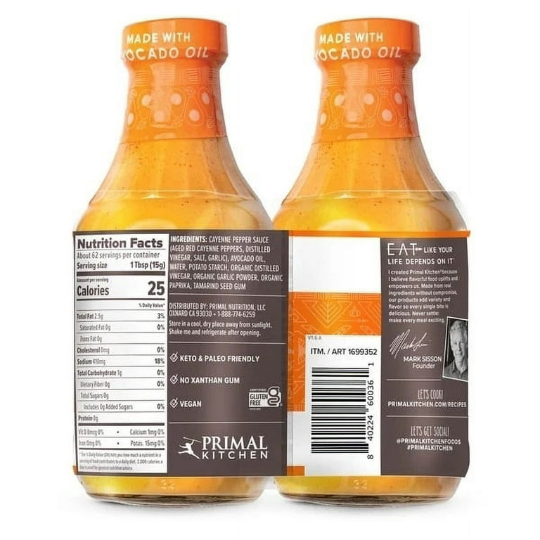 Primal Kitchen Buffalo Sauce with Avocado Oil, 16.5 Ounce (Pack of 2)