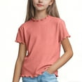 thumbnail image 2 of Girls Mock Neck Short Sleeve Shirts Lettuce Trim Slim Fit T-Shirts Spring Layer Basic Tops Tees, 2 of 5
