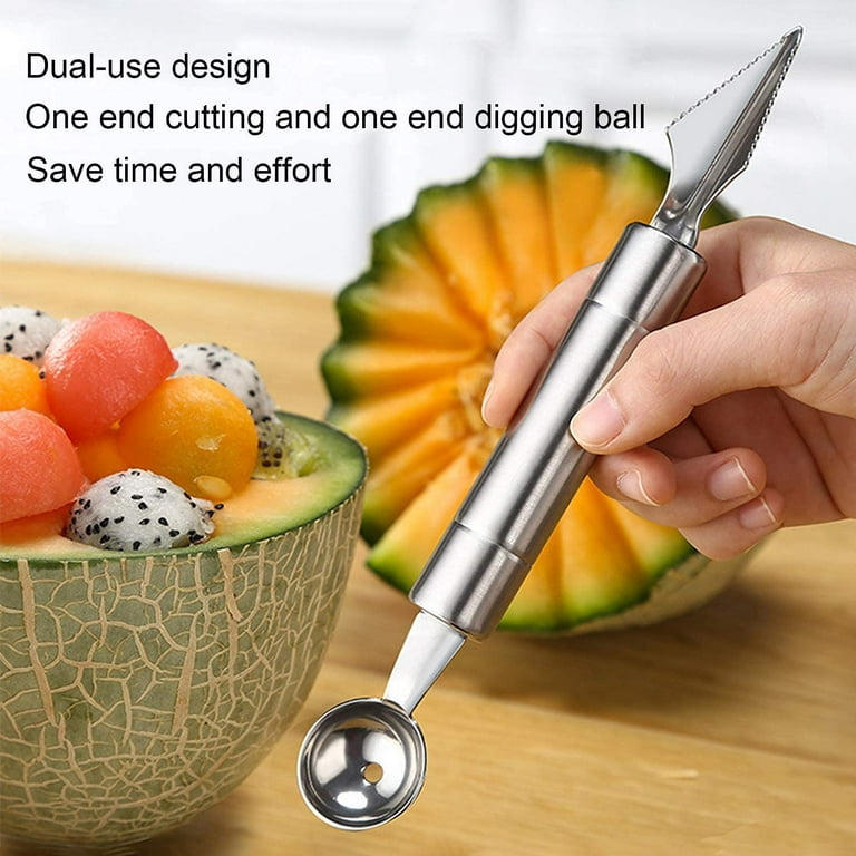 2 Pack Melon Baller Scoop Set Stainless Steel Double-headed Carving Knife  Watermelon Cantaloupe Scooper for Cutting and Scooping Fruit Melons