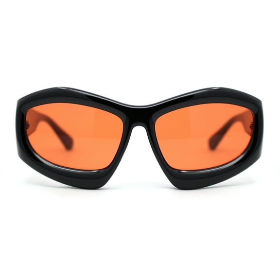 Womens Oversized Trendy Sport Thick Bevel Frame Wrap Plastic Sunglasses Black - Orange