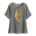thumbnail image 5 of lcziwo Cotton and Linen Short Sleeve Tees for Women Trendy Graphic Print Blouse Summer Lightweight Beach Tops Vacation Outfits Birthday Gifts Gray XXL, 5 of 8