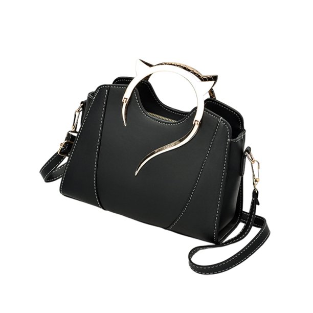 Bolso de hombro moderno para mujer, de diseñador, de piel sintética, bandolera grande para uso diario. Negro