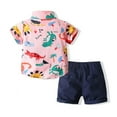 thumbnail image 2 of Bullpiano 1-6Y Toddler Baby Boy Gentleman Short Set Infant Kids Cute Cartoon Dinosaur Short Sleeve Button down Bowtie Shirt+Shorts Suits Hawaiian Outfit (Style D), 2 of 7