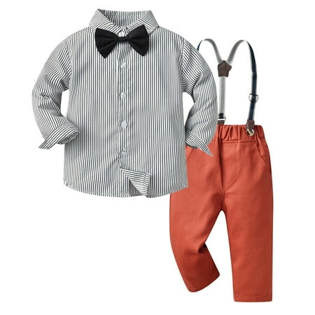 

QWERTYU Toddler Baby Child Children Kids Clothing Set Outfits Bow Tie Shirts and Suspender Pants Set Long Sleeve for Boy